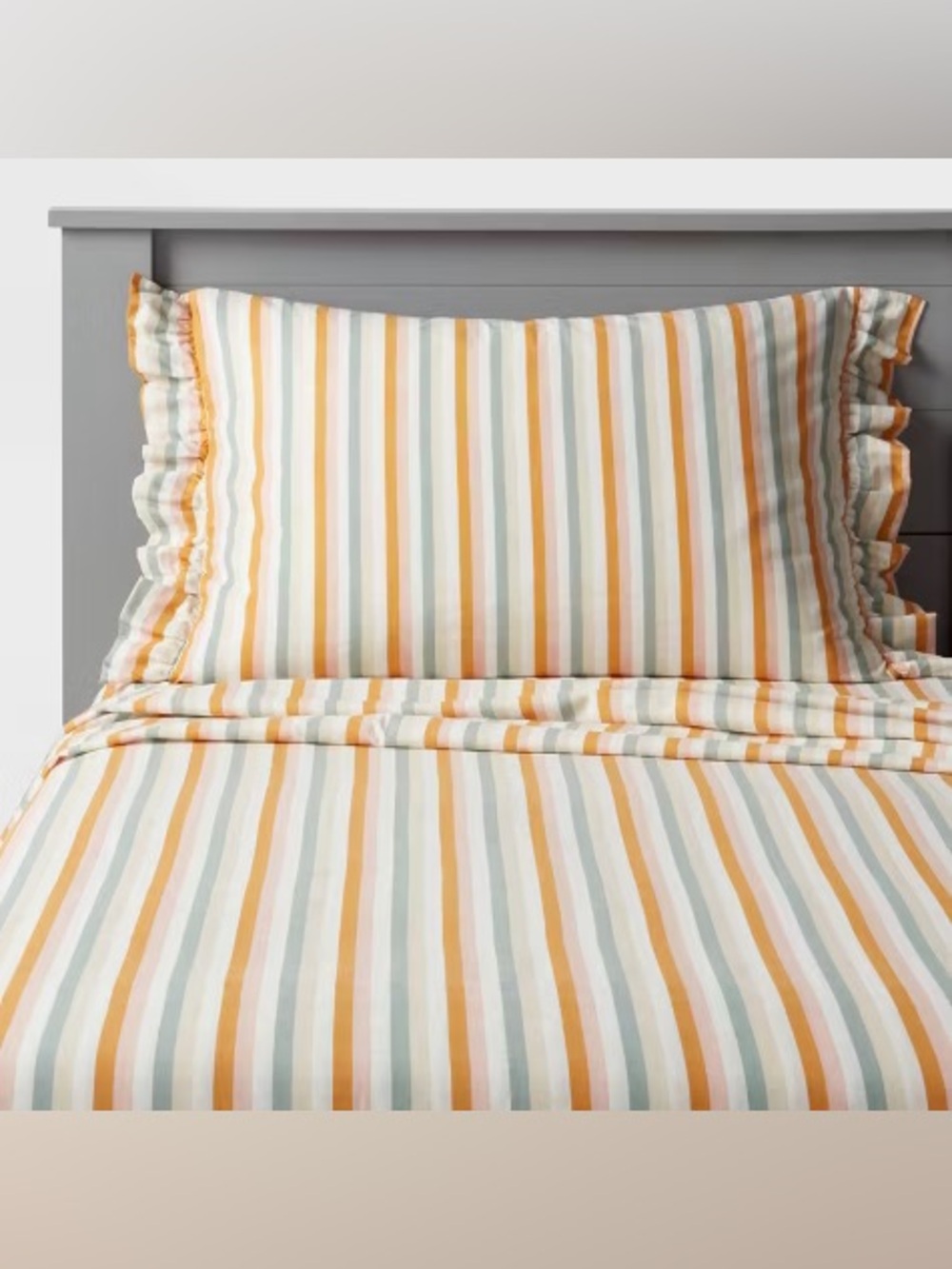 Queen Striped Percale 100% Cotton Sheet Set Pillowfort Pastel Seaside Beach Surf - Picture 2 of 3